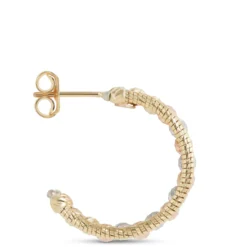 Toscano Tricolor Beaded half-Hoop Earrings, 14K Gold