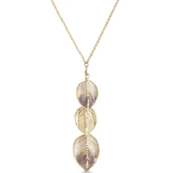 Toscano Triple Brown Enamel Leaf Necklace, 14K Yellow Gold