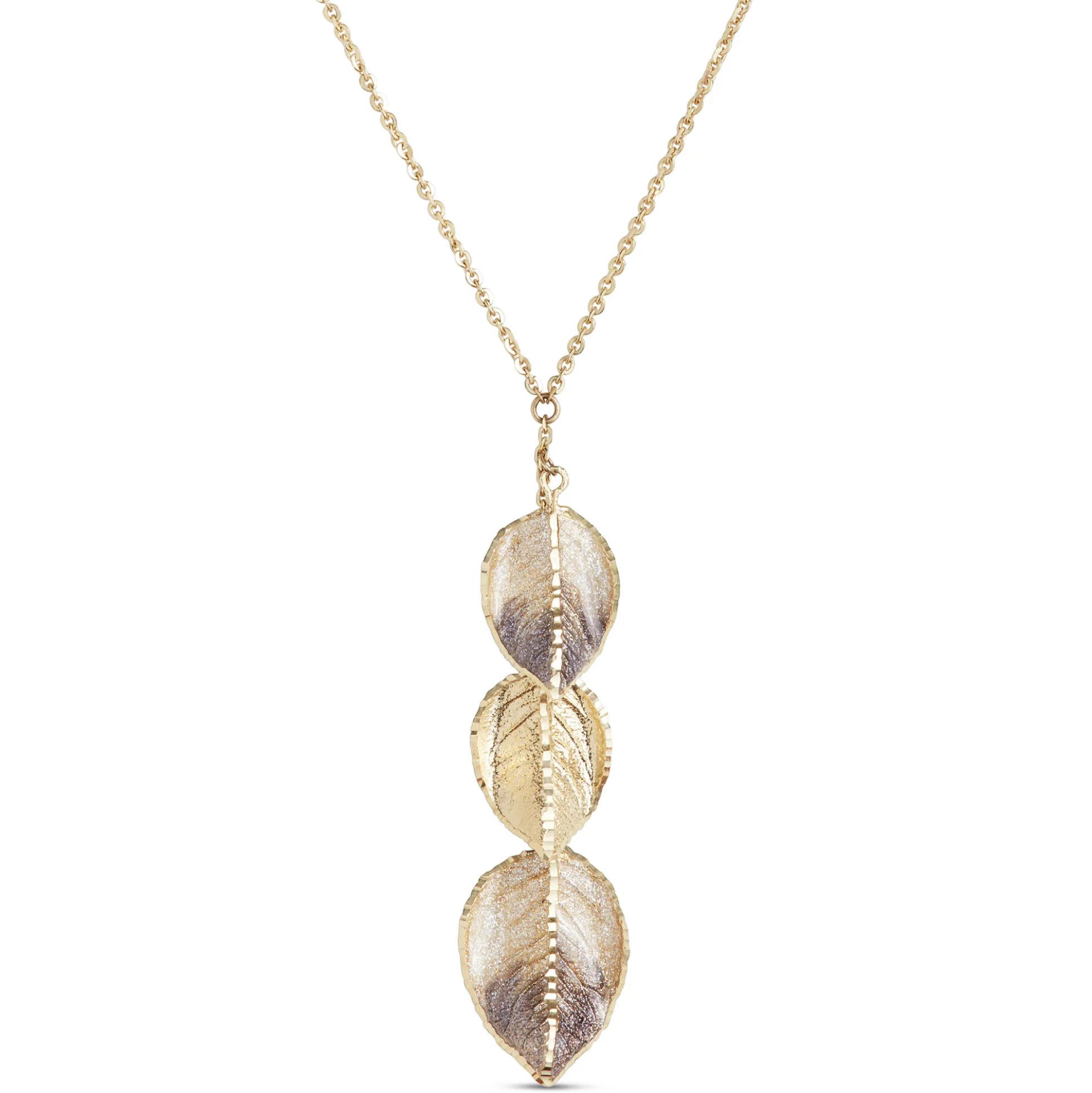 Toscano Triple Brown Enamel Leaf Necklace, 14K Yellow Gold