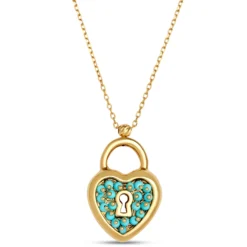 Toscano Turquoise Bead Padlock Pendant Necklace, 14K Yellow Gold