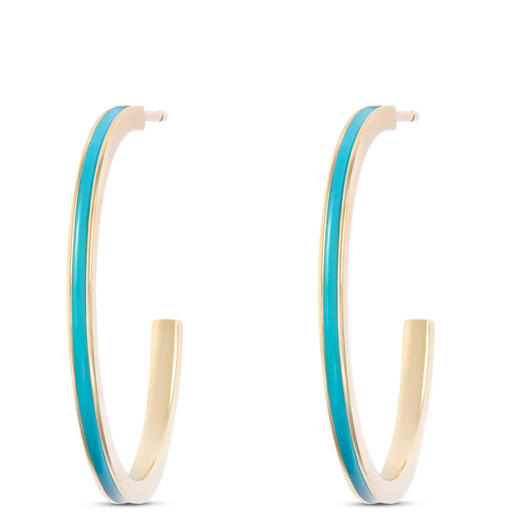 Toscano Turquoise Enamel Hoop Earrings, 14k Yellow Gold