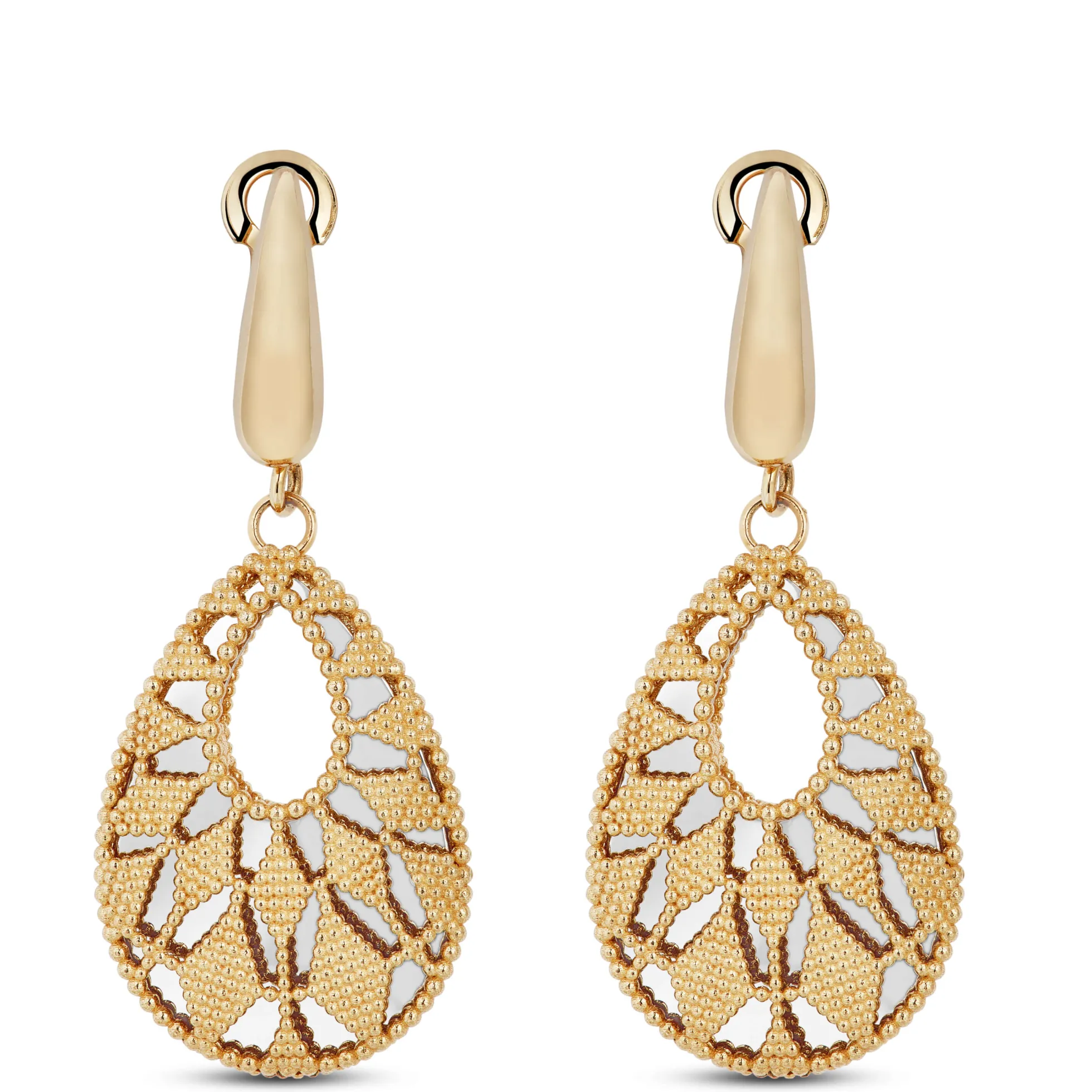 Toscano Two-Tone Mirrored & Beaded Pear Shaped Drop Earrings 14K