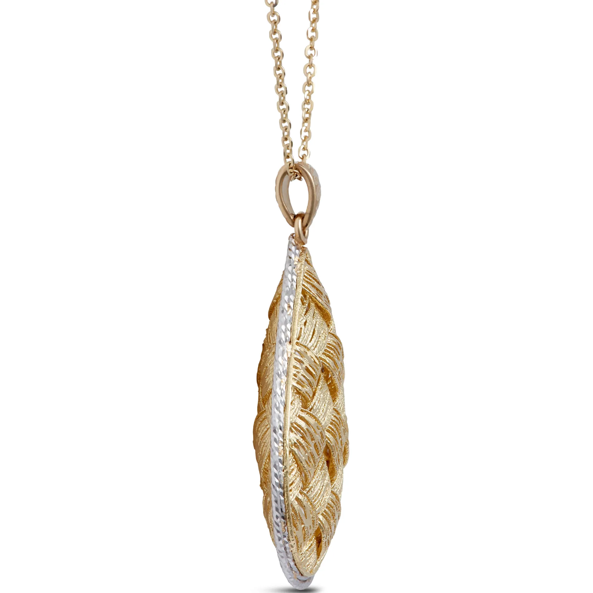 Toscano Two-Tone Woven Domed Pear Necklace 14K