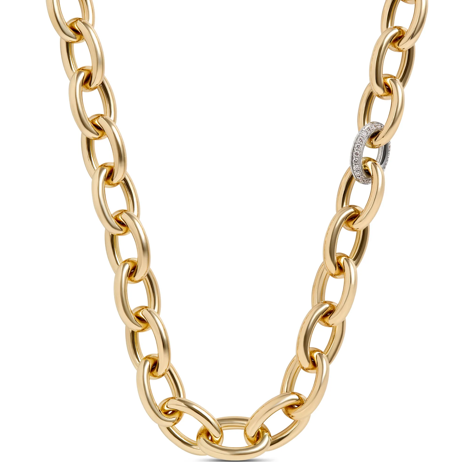 Toscano with Diamonds 18-Inch Oval Link Chain, 18K Yellow Gold