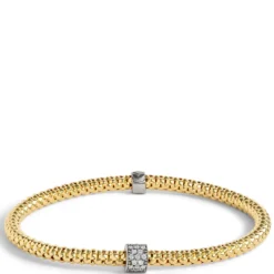 Toscano with Diamonds Stretchy Bracelet, 18K Yellow Gold