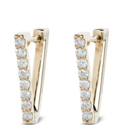 Triangle Diamond Hoop Earrings, 14K Yellow Gold