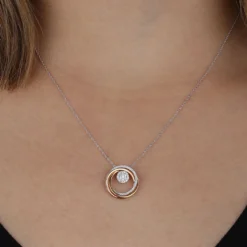 Tri-Color Circle Diamond Convertible Pendant 14K