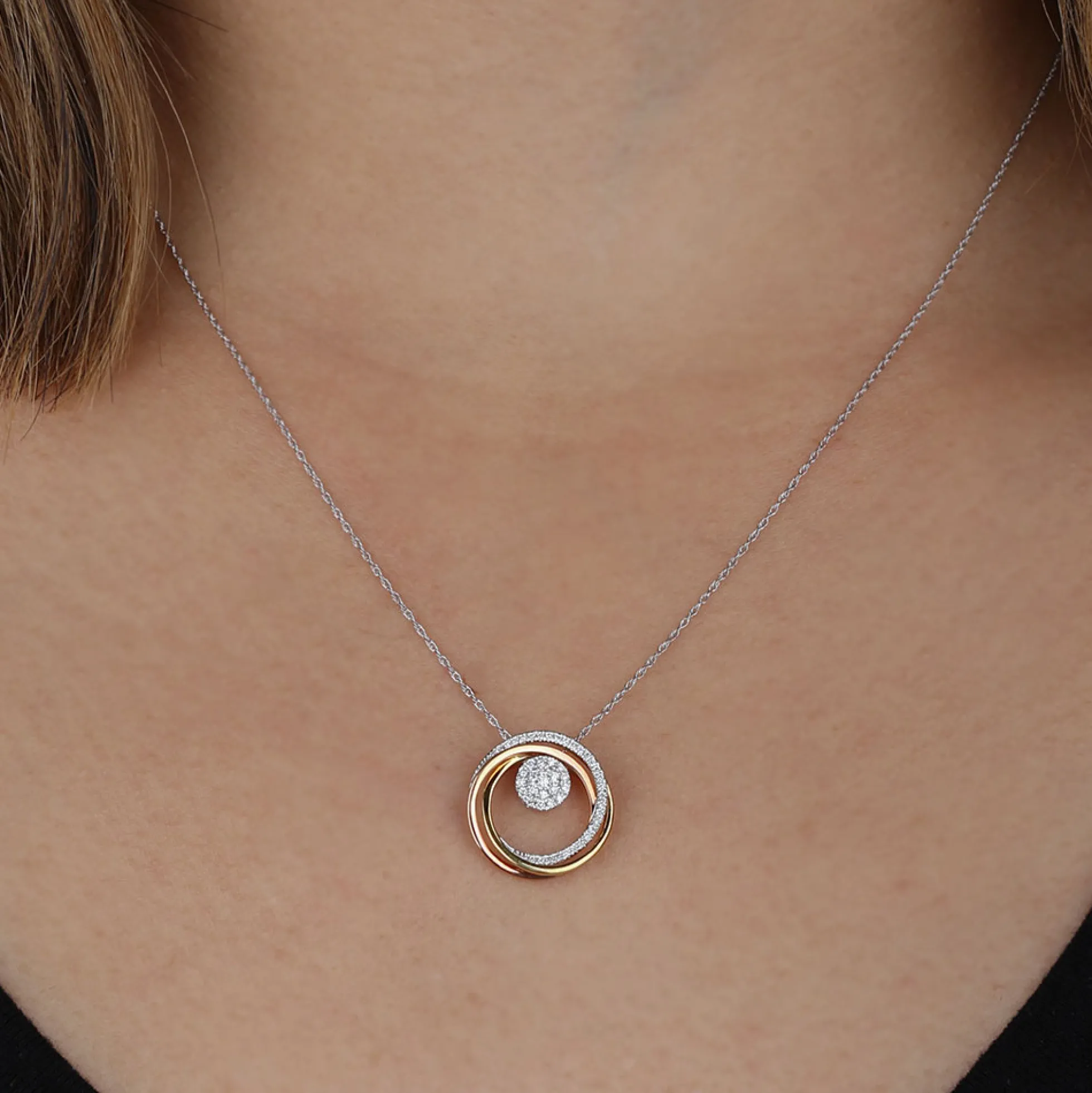 Tri-Color Circle Diamond Convertible Pendant 14K
