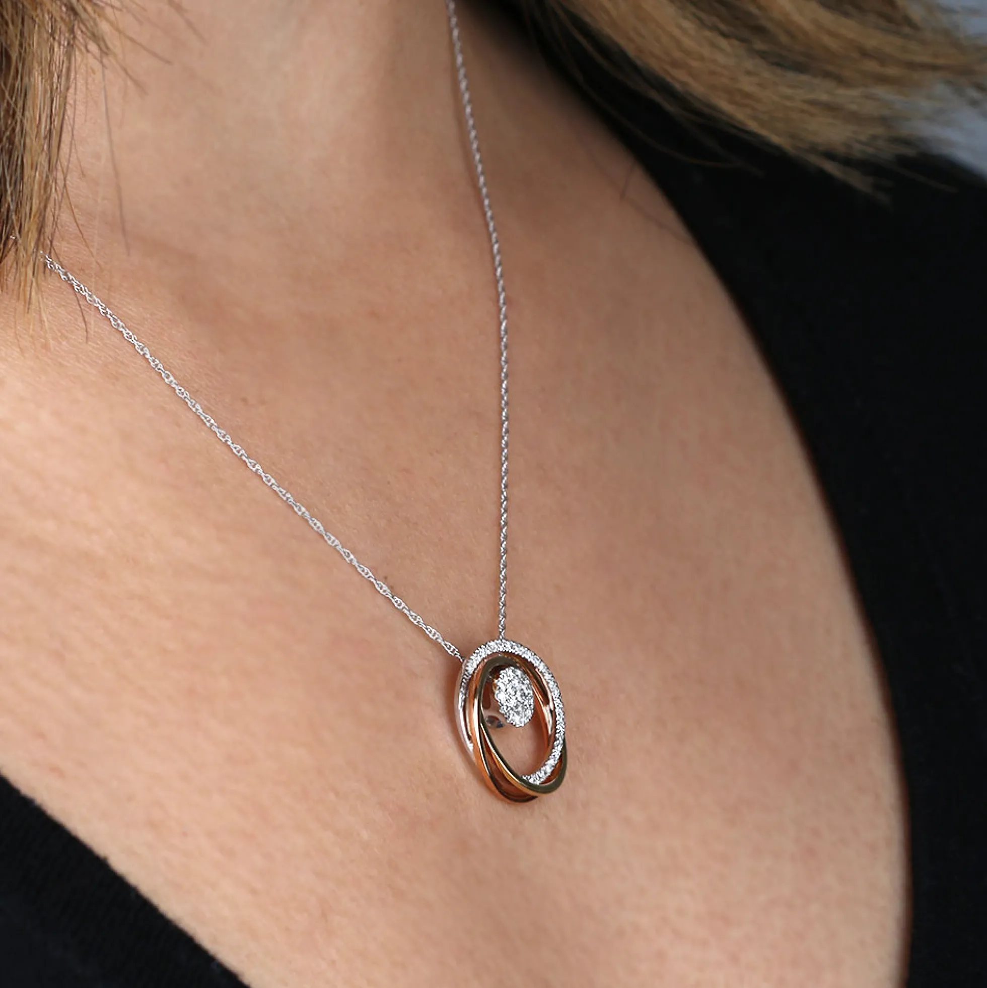 Tri-Color Circle Diamond Convertible Pendant 14K