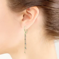 Tri-Color Dangle Bead Earrings 14K