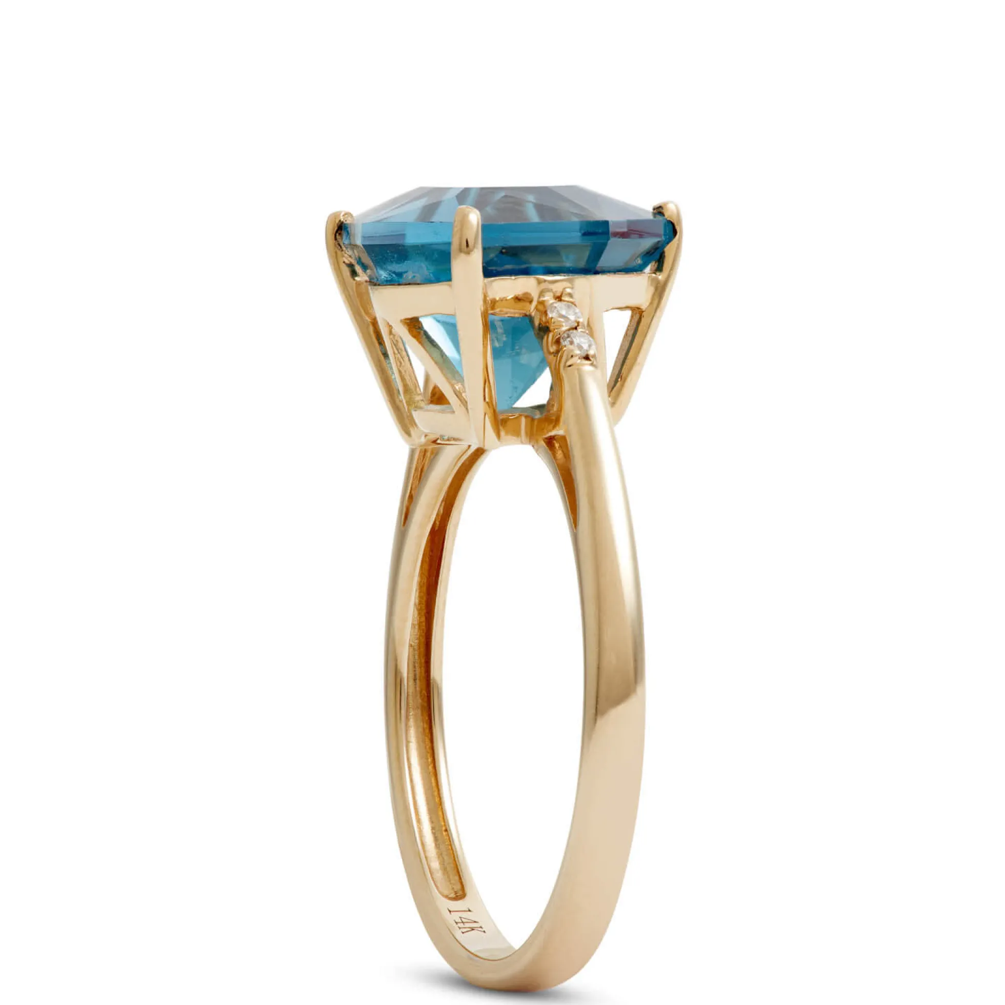Trillion Cut Blue Topaz & Diamond Ring, 14K Yellow Gold