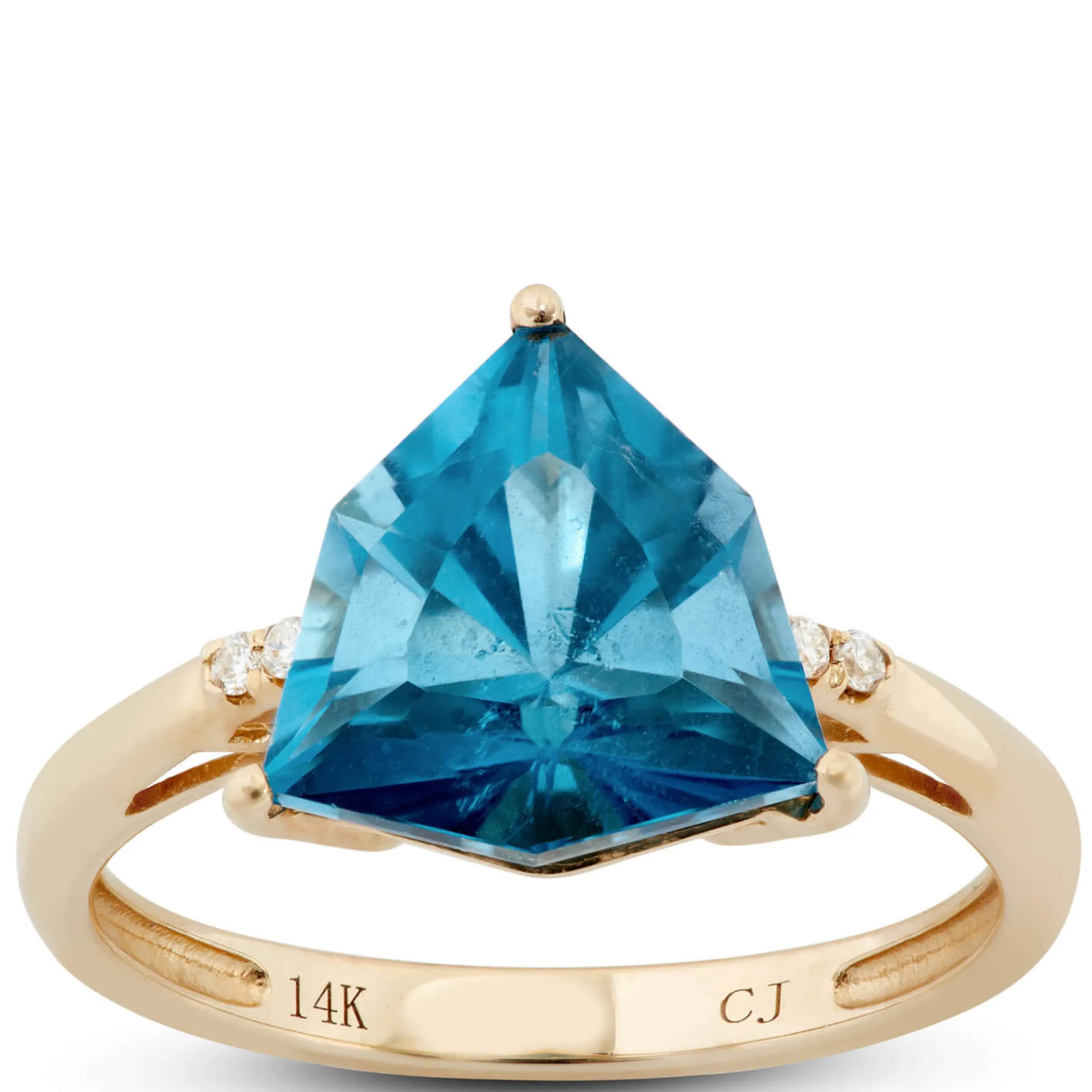 Trillion Cut Blue Topaz & Diamond Ring, 14K Yellow Gold