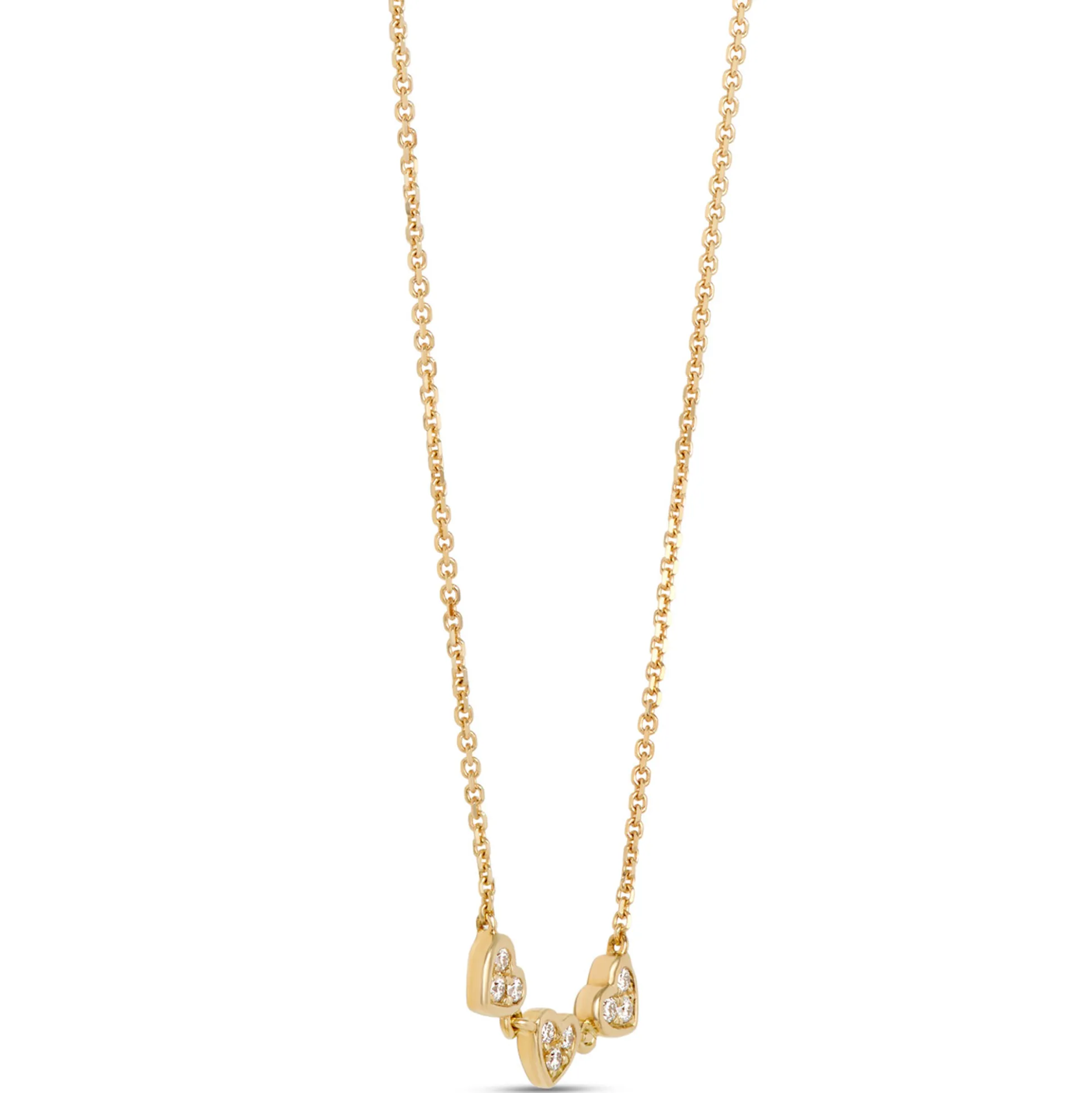 Triple Heart Diamond Necklace, 14K Yellow Gold