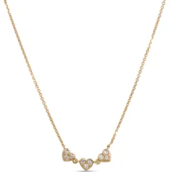 Triple Heart Diamond Necklace, 14K Yellow Gold