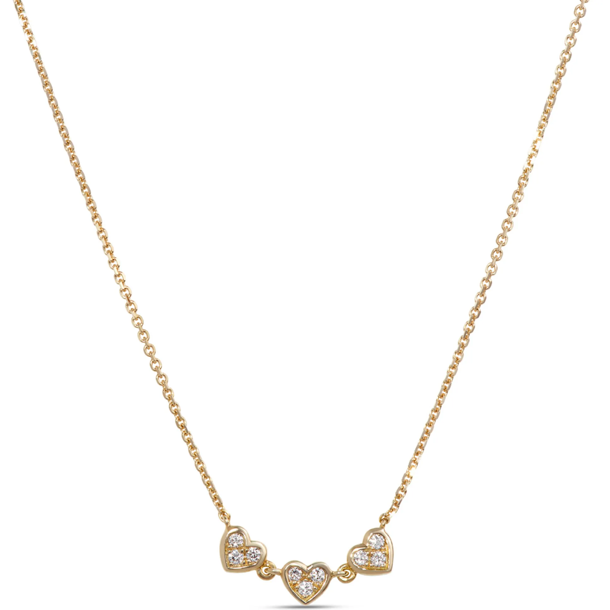 Triple Heart Diamond Necklace, 14K Yellow Gold