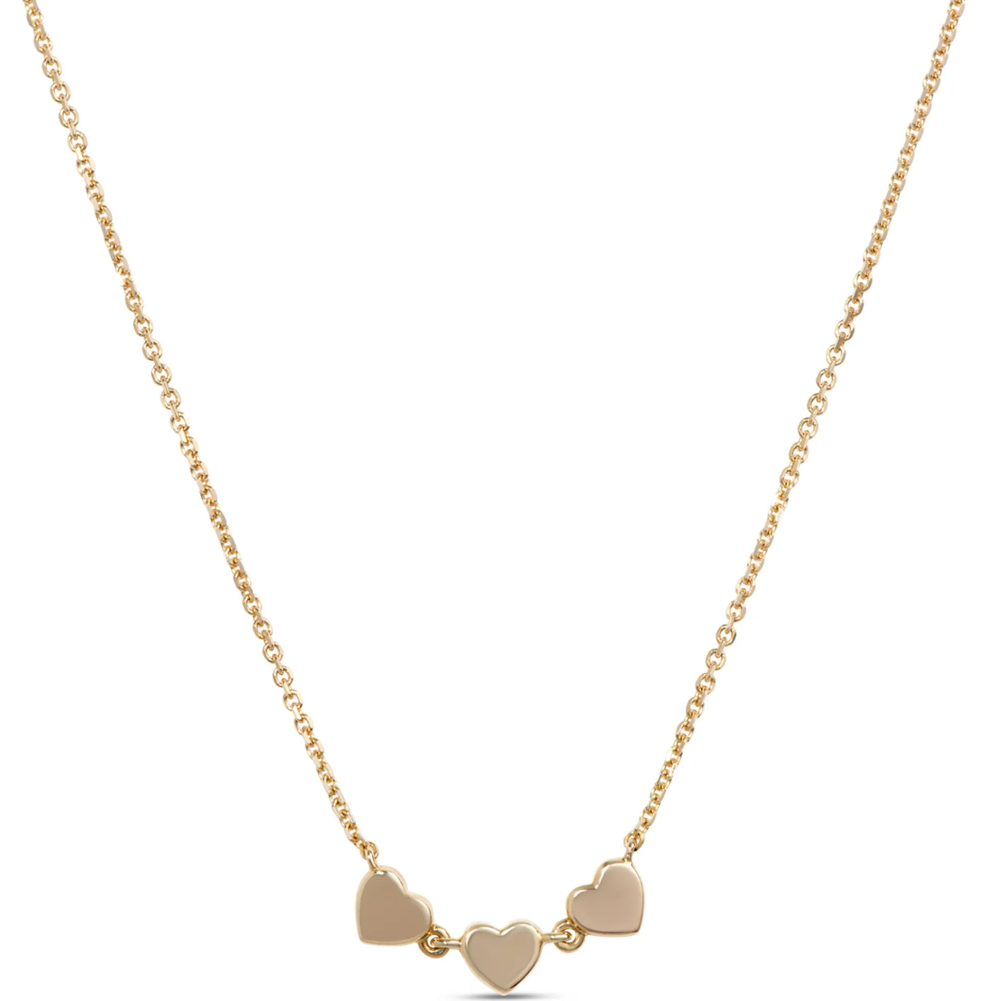 Triple Heart Diamond Necklace, 14K Yellow Gold