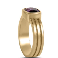 Triple Shank Cushion Cut Amethyst Ring, 14K Yellow Gold