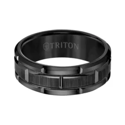TRITON Contemporary Comfort Fit Satin Finish Brick Pettern Band in Black Tungsten, 8 mm