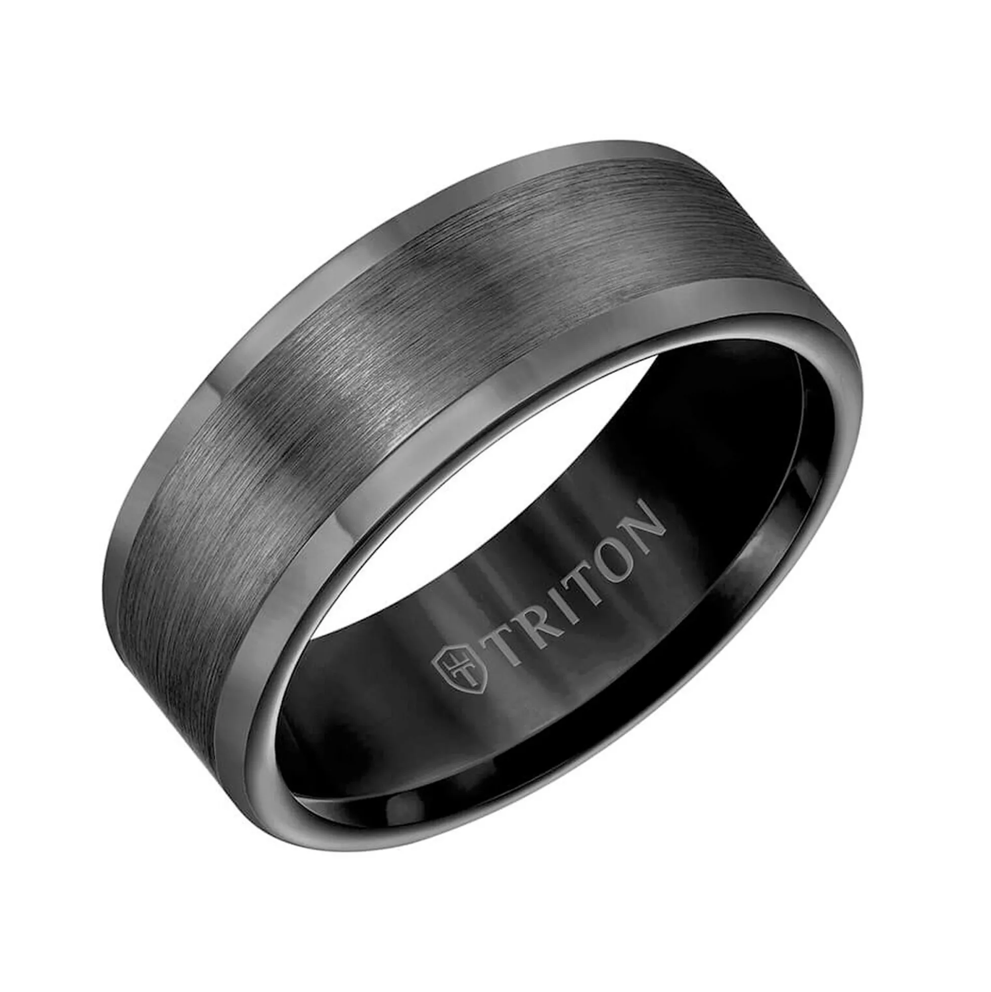 TRITON Contemporary Comfort Fit Satin Finish Band in Black Tungsten, 8 mm