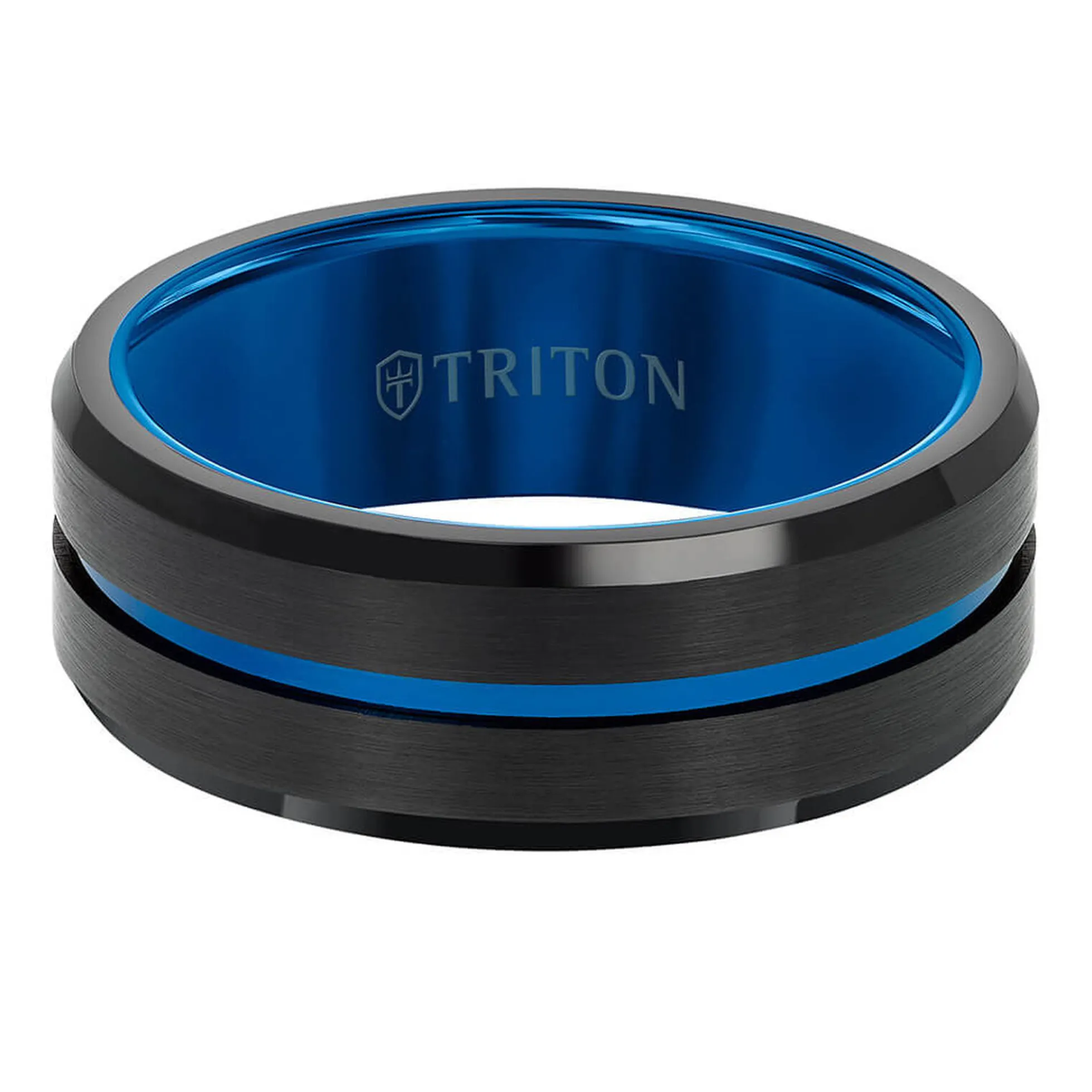 TRITON Contemporary Comfort Fit Band in Black Tungsten with Blue PVD, 8 mm