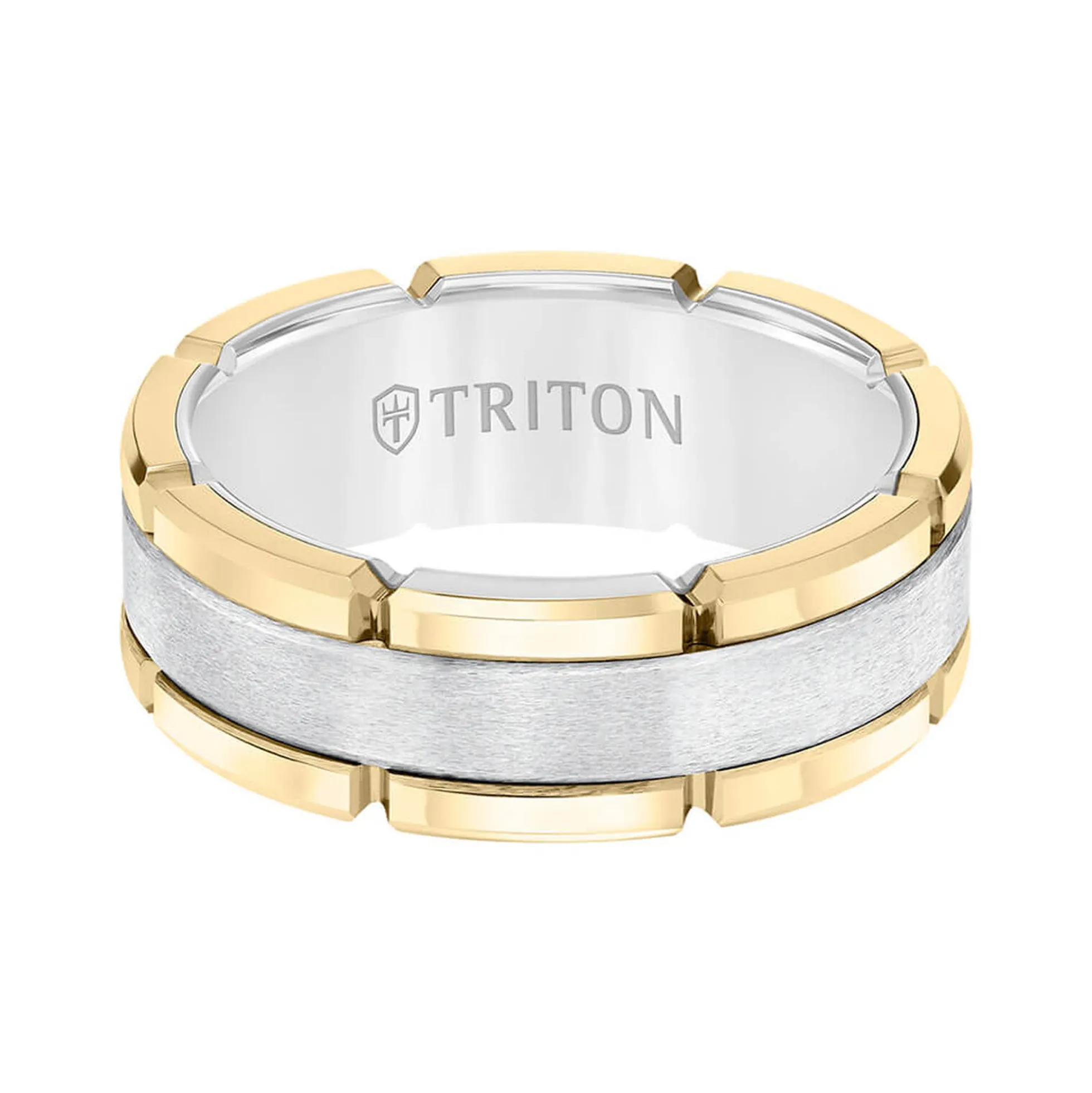 TRITON Contemporary Comfort Fit Brush Finish Yellow Link Edge Band in White Tungsten, 8 mm