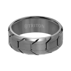 TRITON Contemporary Comfort Fit Gunmetal Tire Tread Band in Tungsten, 8 mm