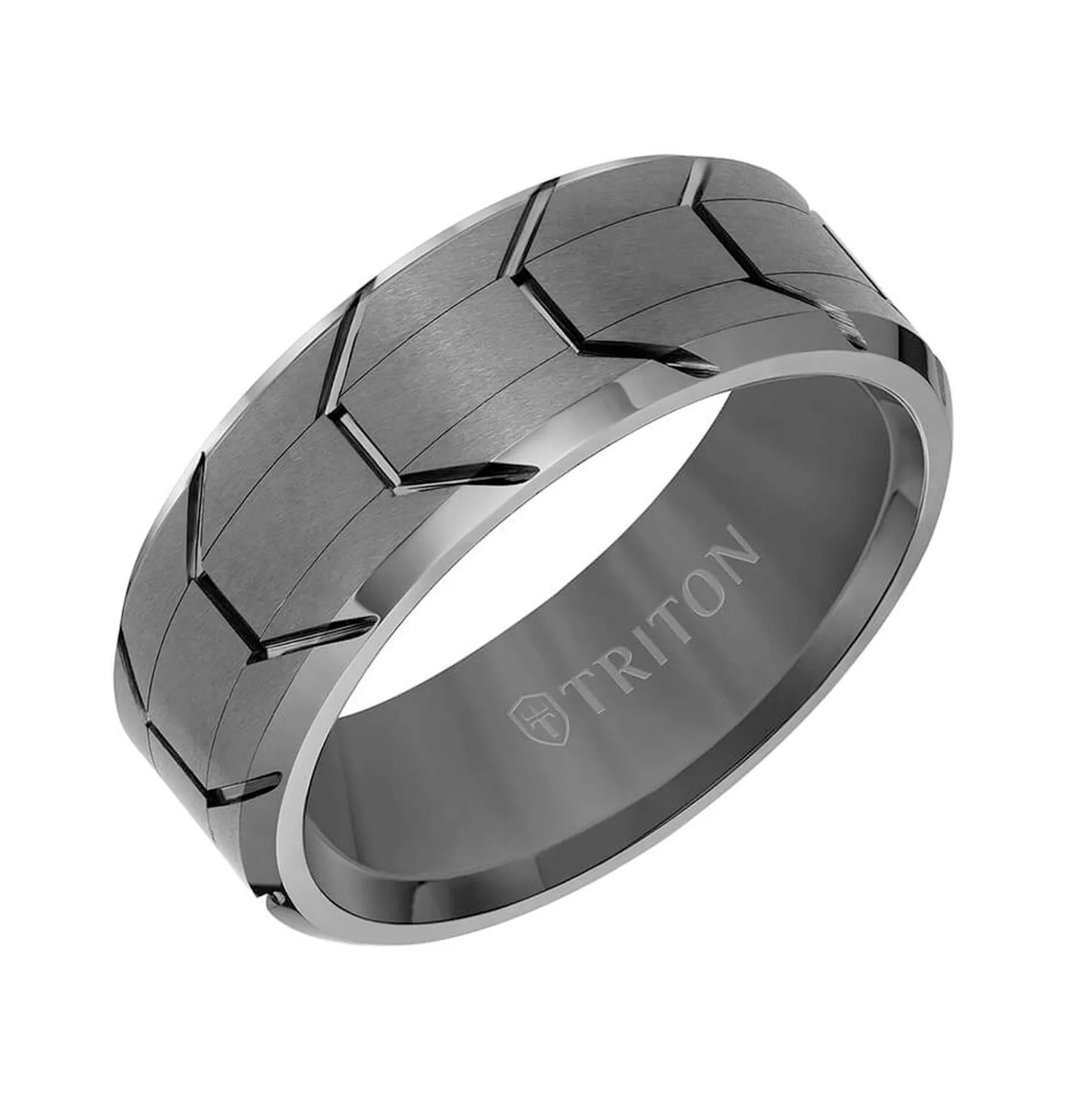 TRITON Contemporary Comfort Fit Gunmetal Tire Tread Band in Tungsten, 8 mm