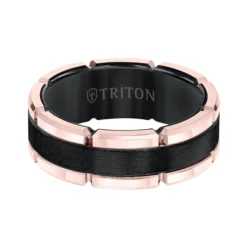 TRITON Contemporary Comfort Fit Flat Brush Finish Rose Link Edge Band in Black Tungsten, 8 mm
