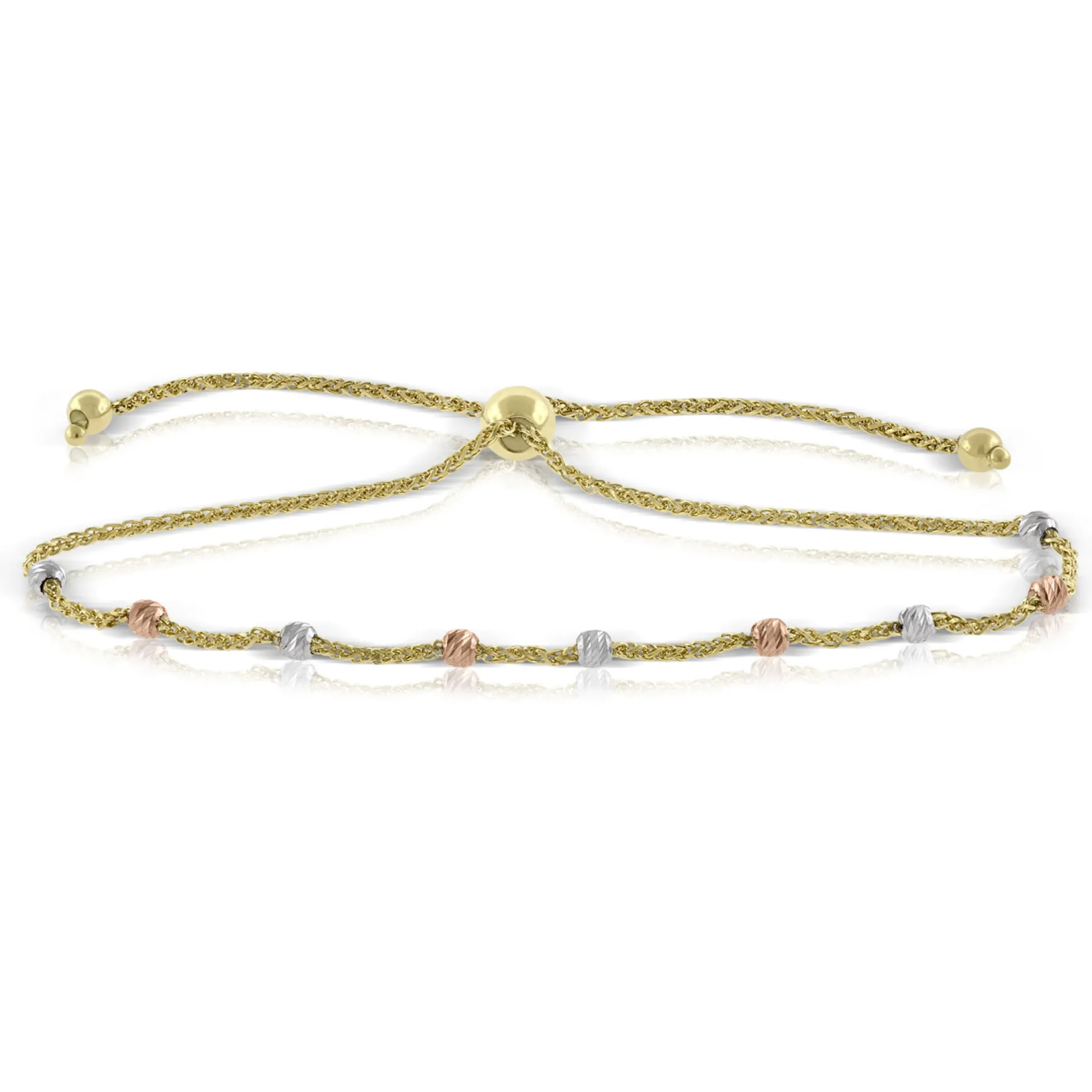 Tri-Tone Beaded Bolo Bracelet 14K