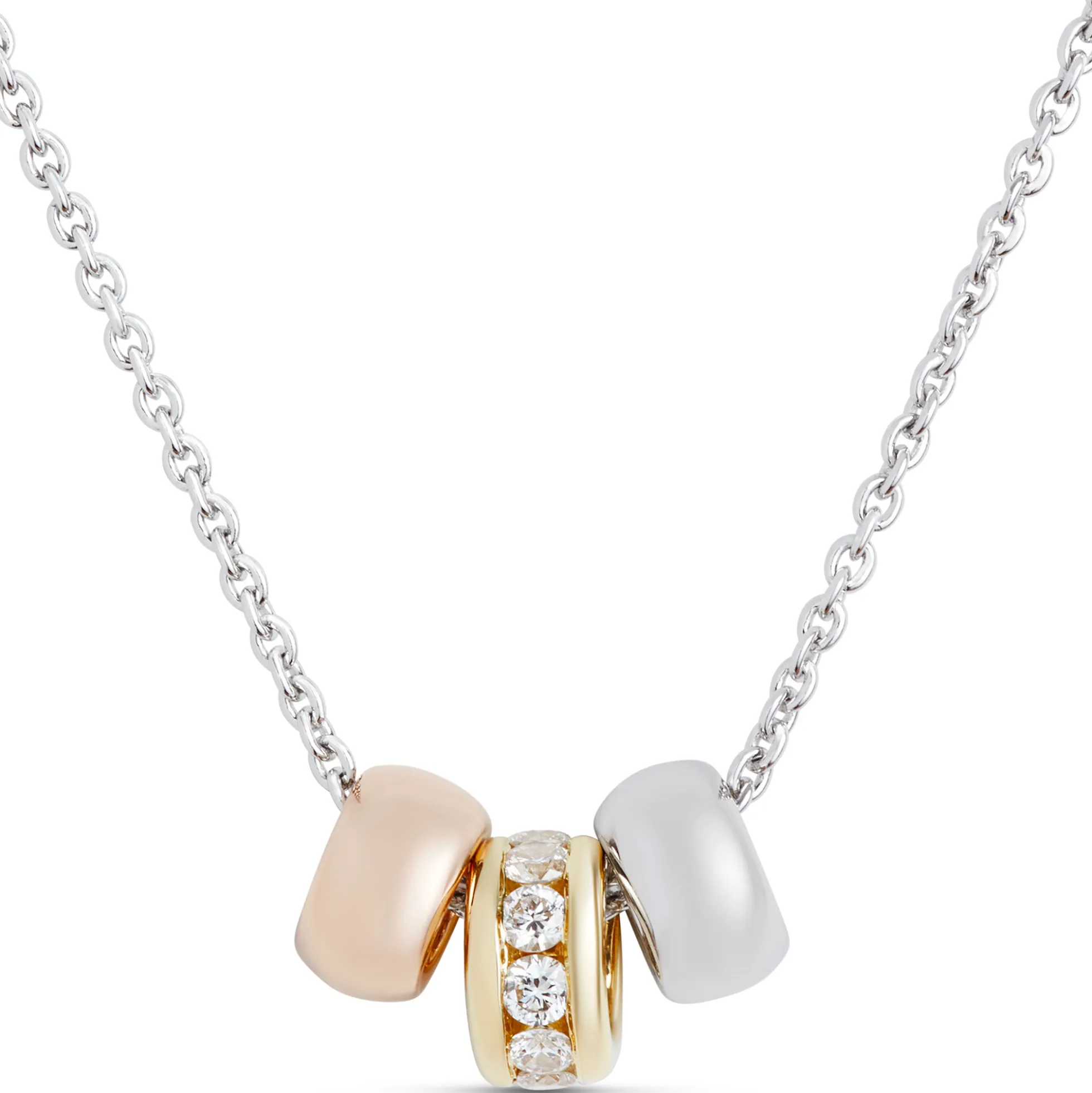 Tri-Tone Hoops Necklace, 14K Gold