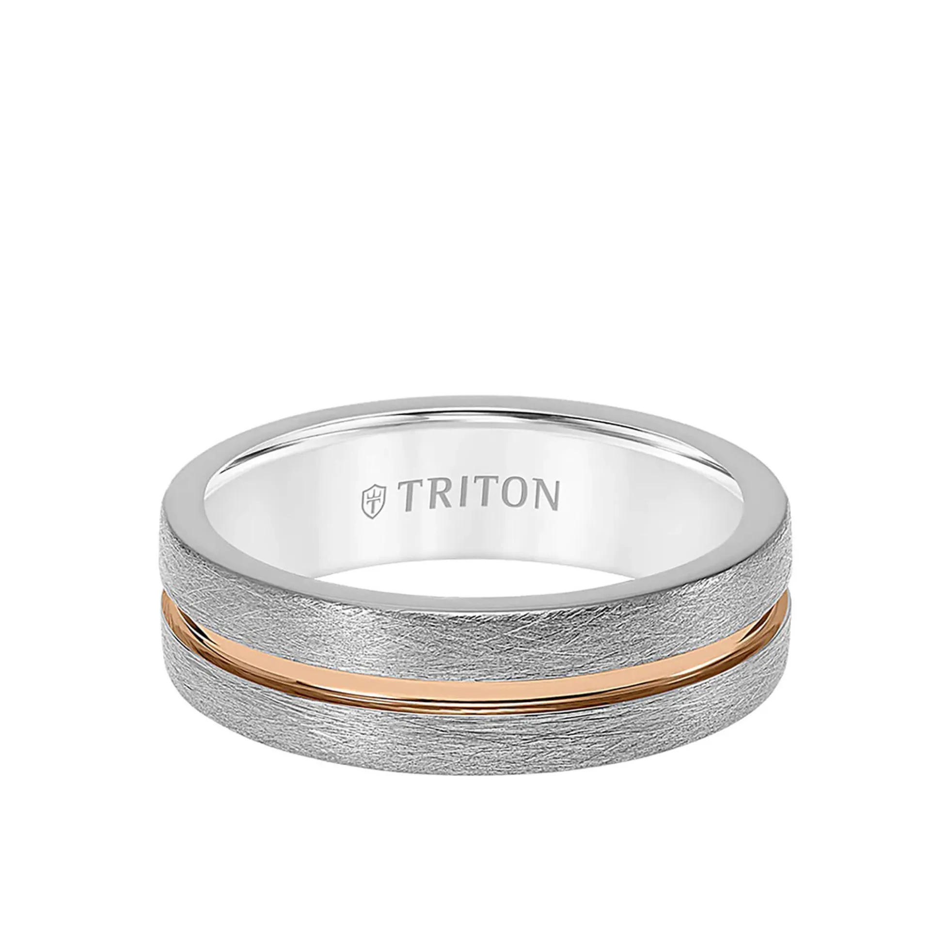 TRITON Gray Crystalline Finish with Rose Center Line Band in Grey Tungsten Carbide, 7MM