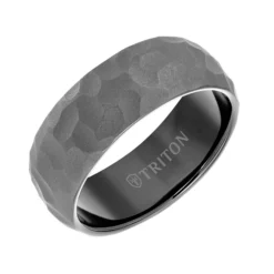 TRITON RAW Contemporary Comfort Fit Hammered Band in Black Tungsten, 8 mm