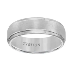 TRITON Step Edge Brushed Finish Classic Tungsten Wedding Band, 7MM