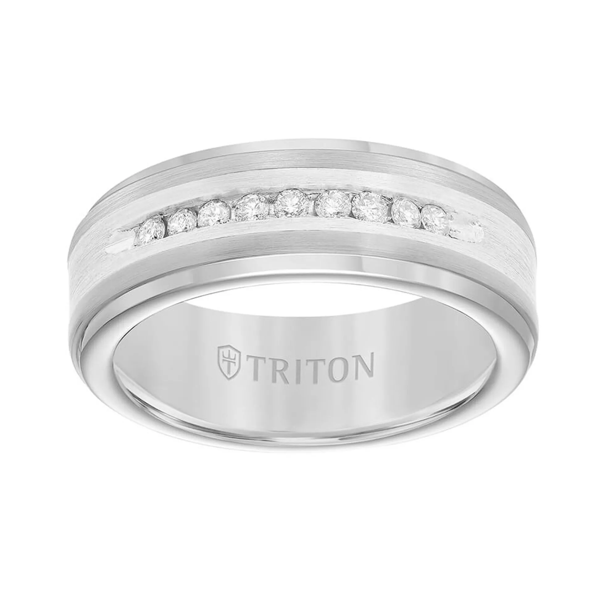 TRITON Stone Contemporary Comfort Fit Satin Finish Diamond Band in Tungsten & Silver, 8 mm