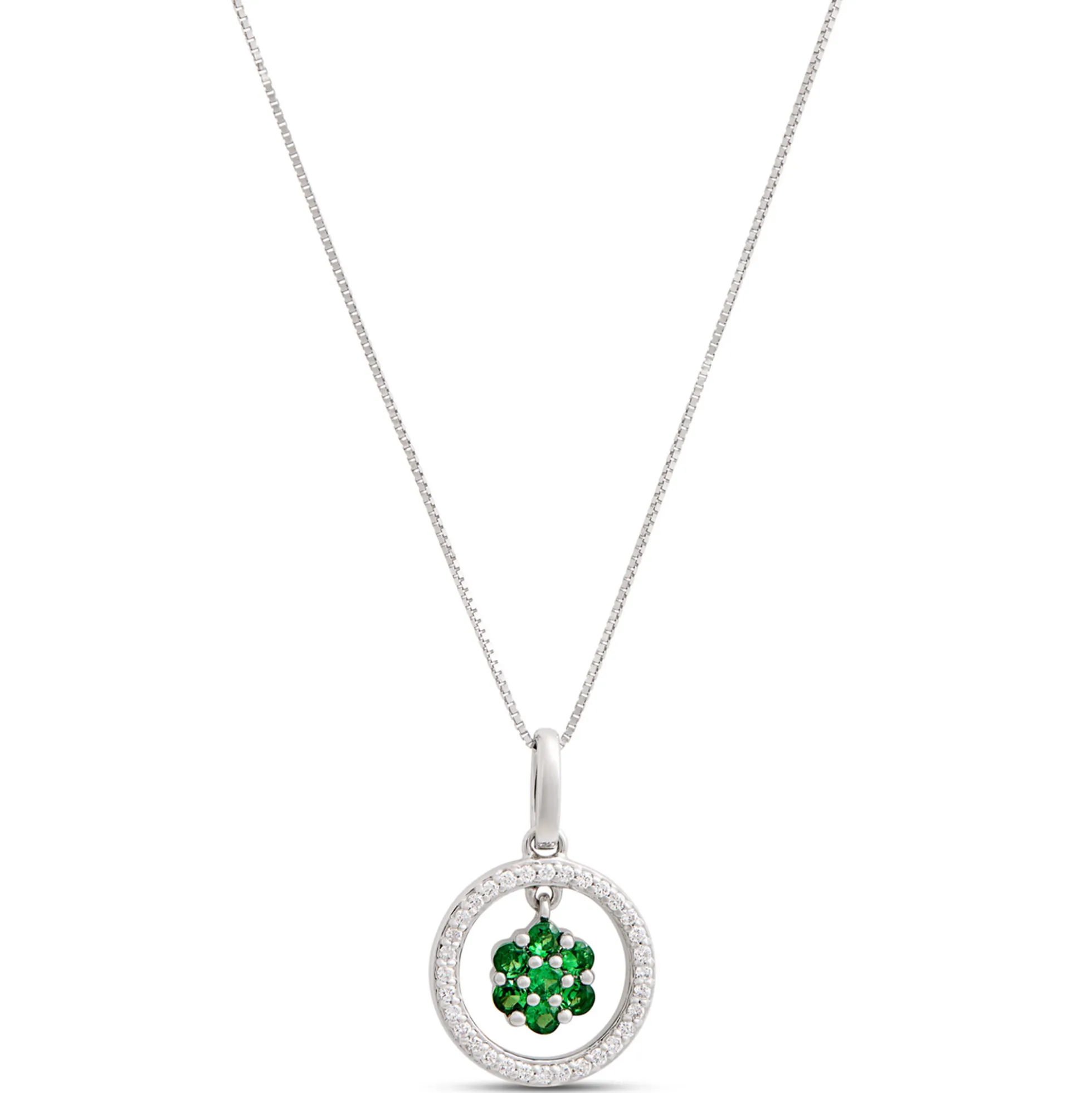 Tsavorite and Diamond Pendant Necklace, 14K White Gold