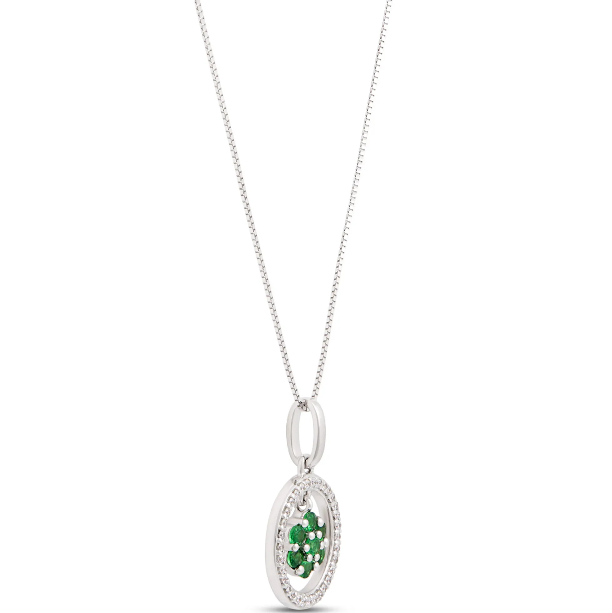 Tsavorite and Diamond Pendant Necklace, 14K White Gold