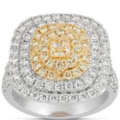 Two Tone Cluster Diamond Ring, 14K Gold