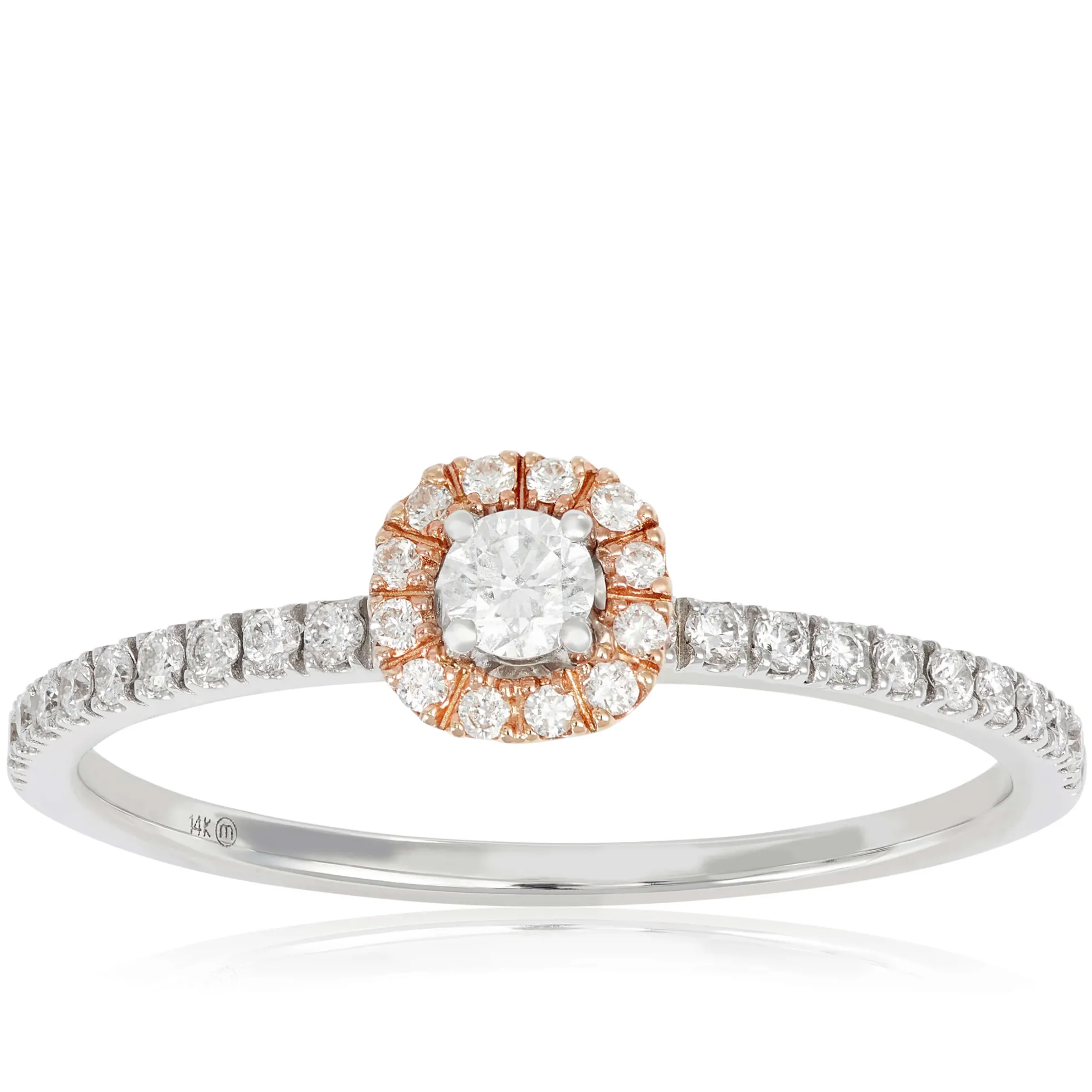 Two-Tone Diamond Halo Ring 14K