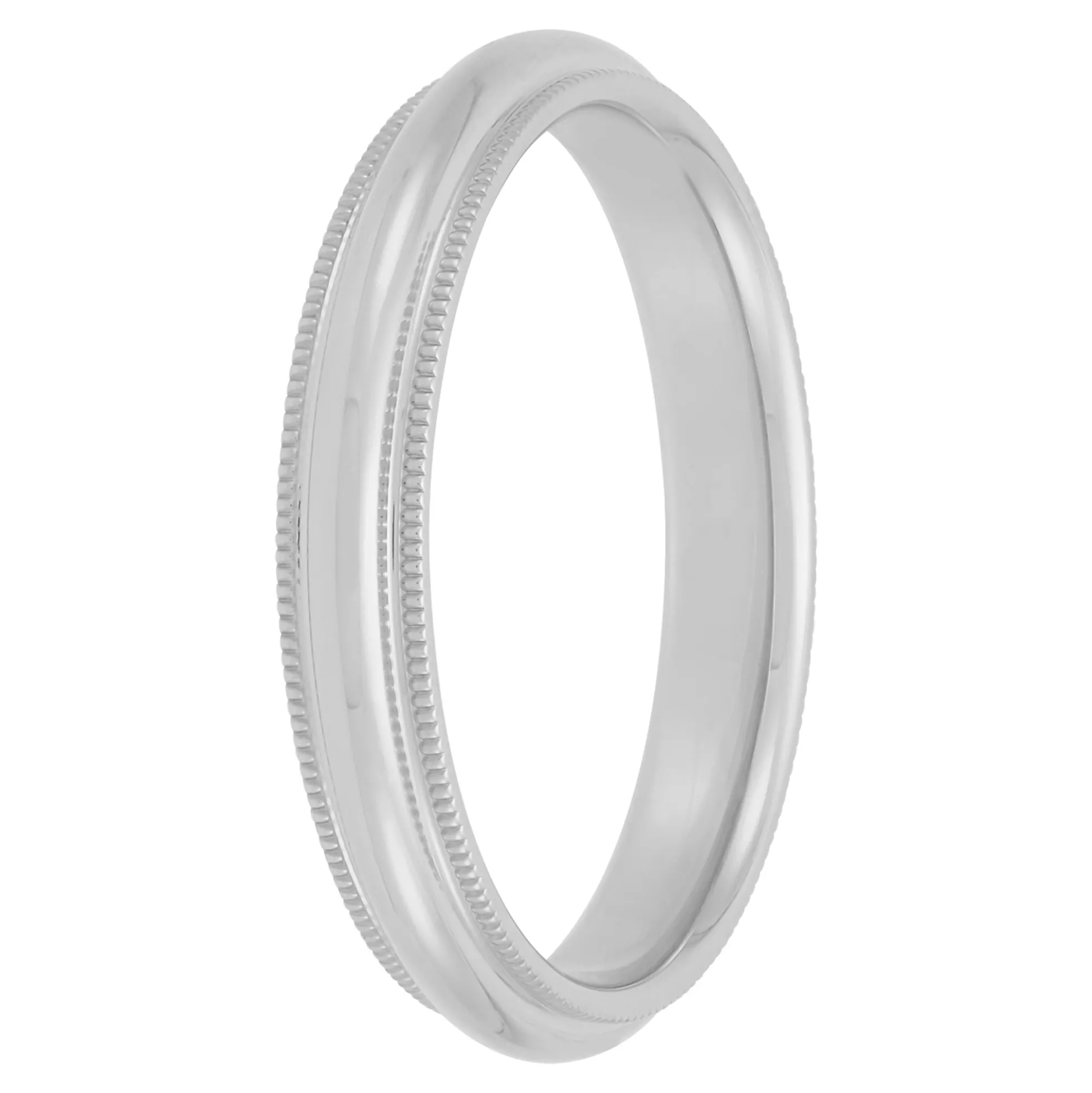 White Gold Polished Milgrain Edge Comfort Fit 3mm Band 14K