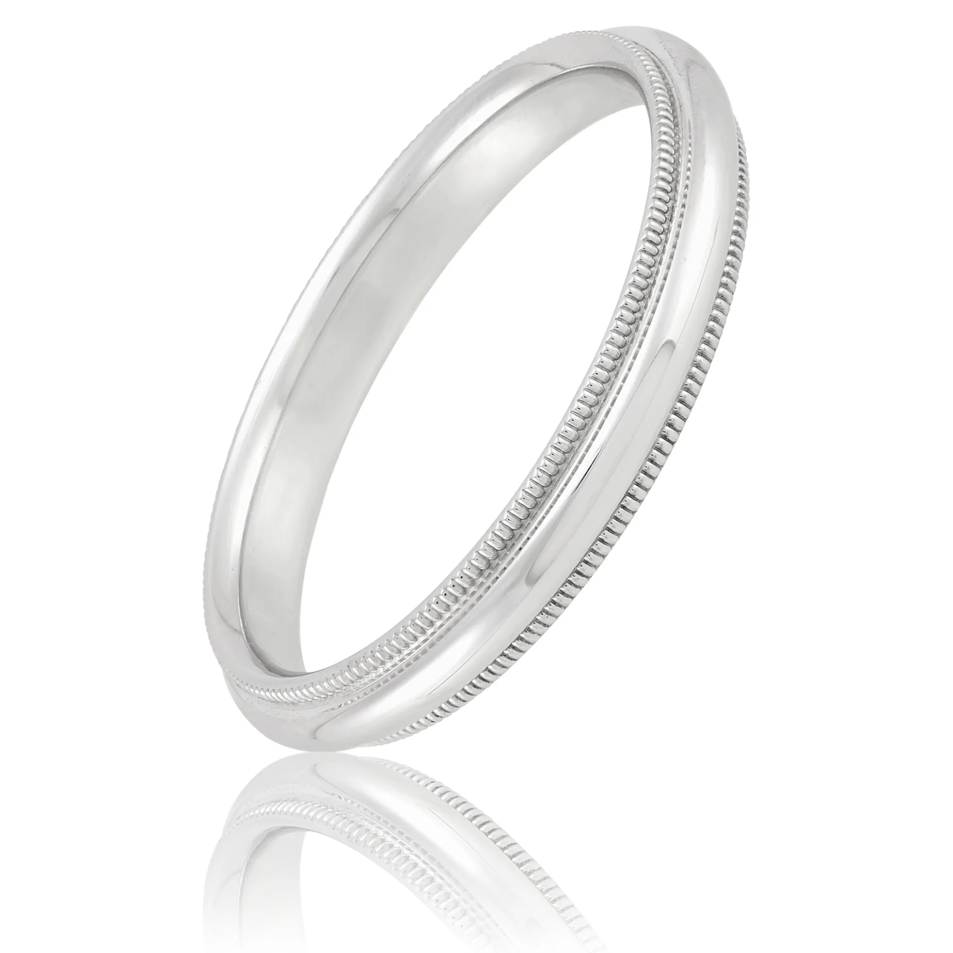 White Gold Polished Milgrain Edge Comfort Fit 3mm Band 18K
