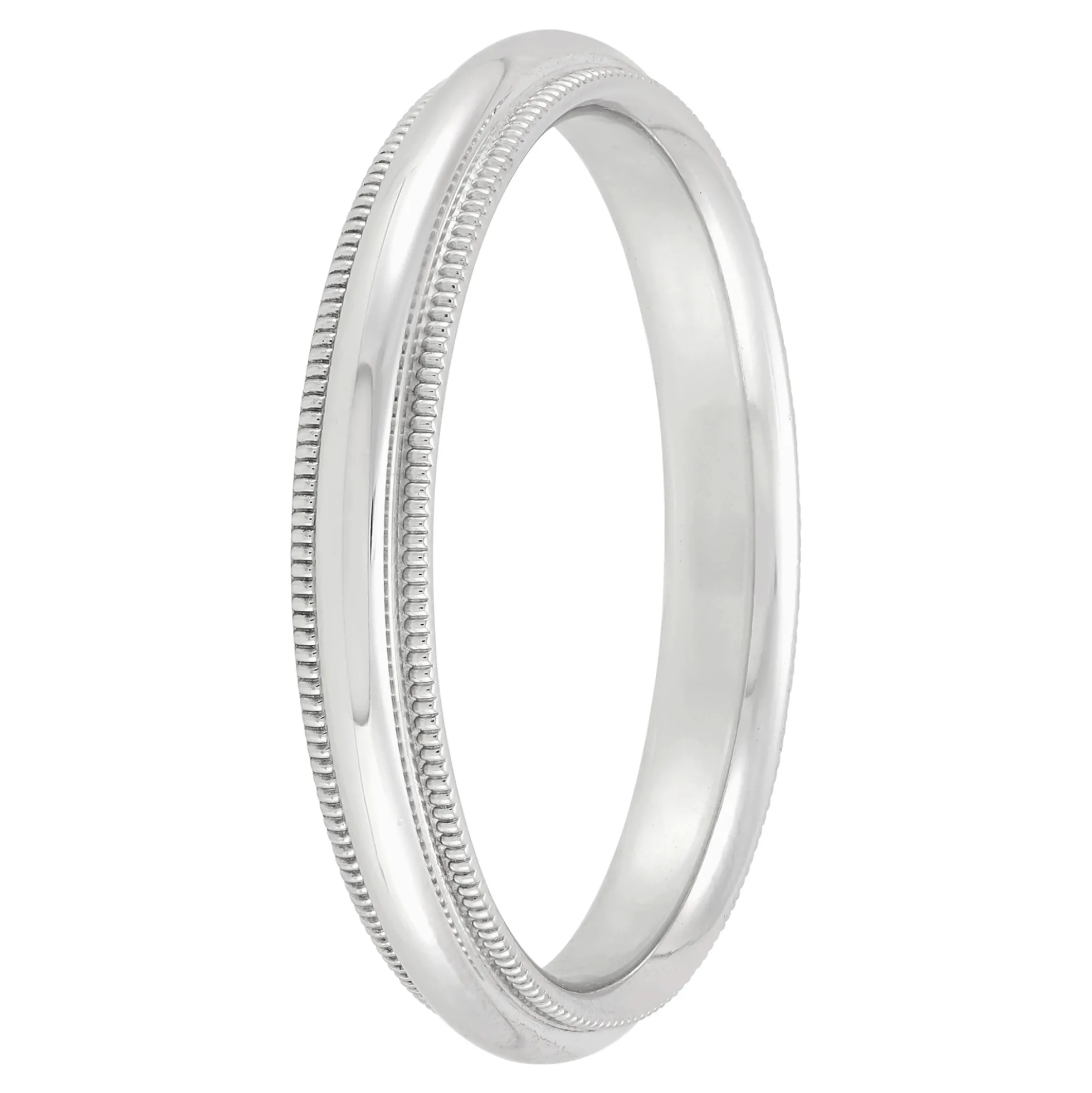 White Gold Polished Milgrain Edge Comfort Fit 3mm Band 18K
