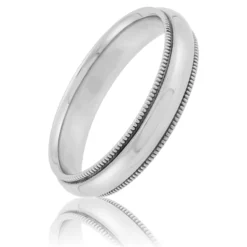 White Gold Polished Milgrain Edge Comfort Fit 4mm Band 14K