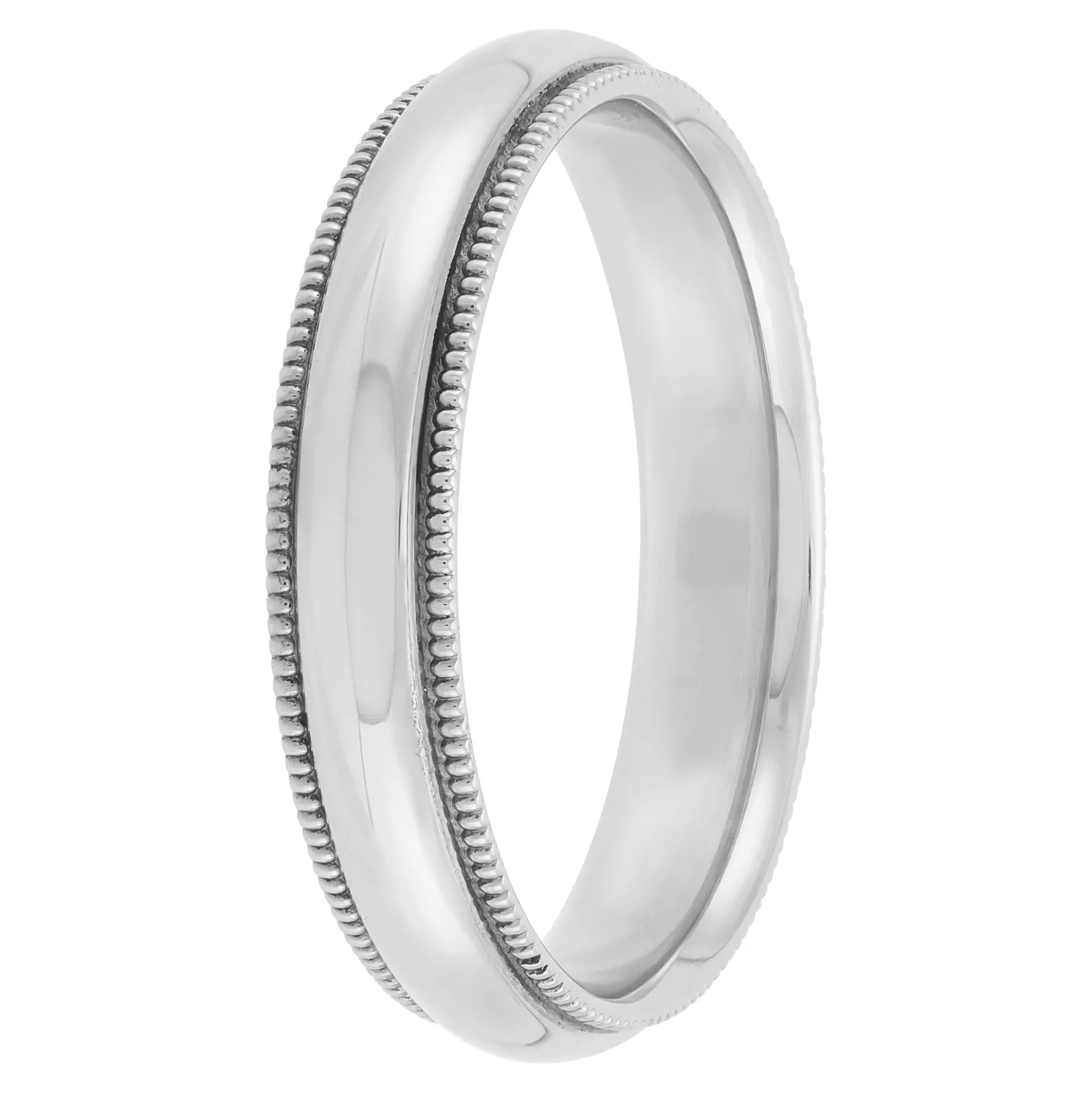 White Gold Polished Milgrain Edge Comfort Fit 4mm Band 14K