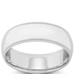 White Gold Polished Milgrain Edge Comfort Fit 7mm Band 14K