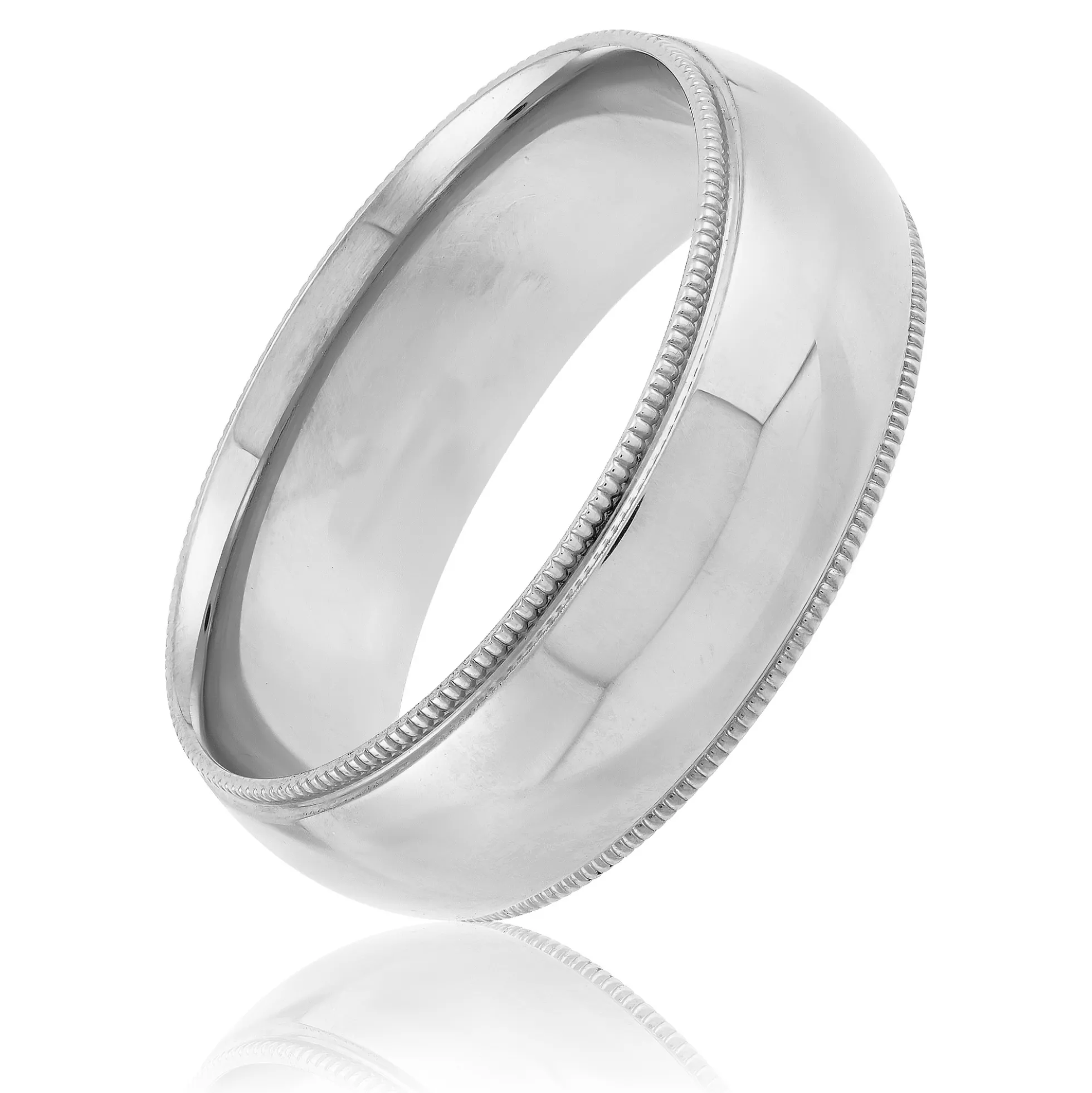 White Gold Polished Milgrain Edge Comfort Fit 7mm Band 18K