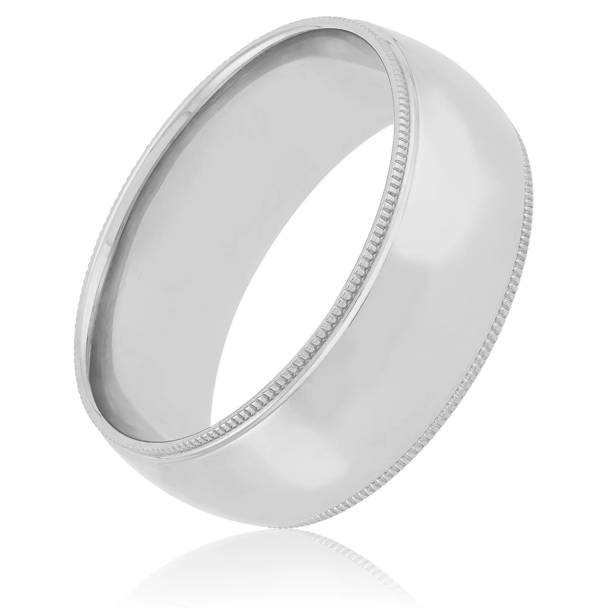 White Gold Polished Milgrain Edge Comfort Fit 8mm Band 18K