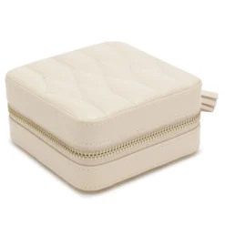 WOLF Caroline Beige Leather Zip Travel Case