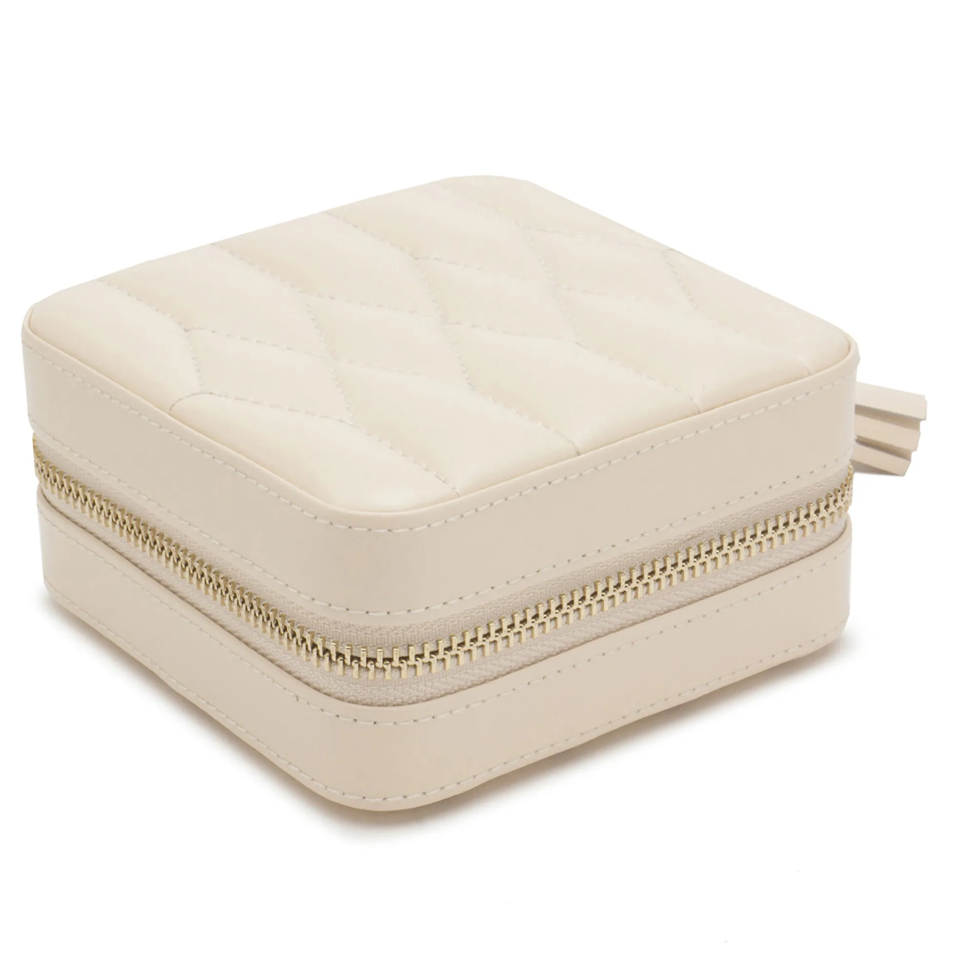 WOLF Caroline Beige Leather Zip Travel Case