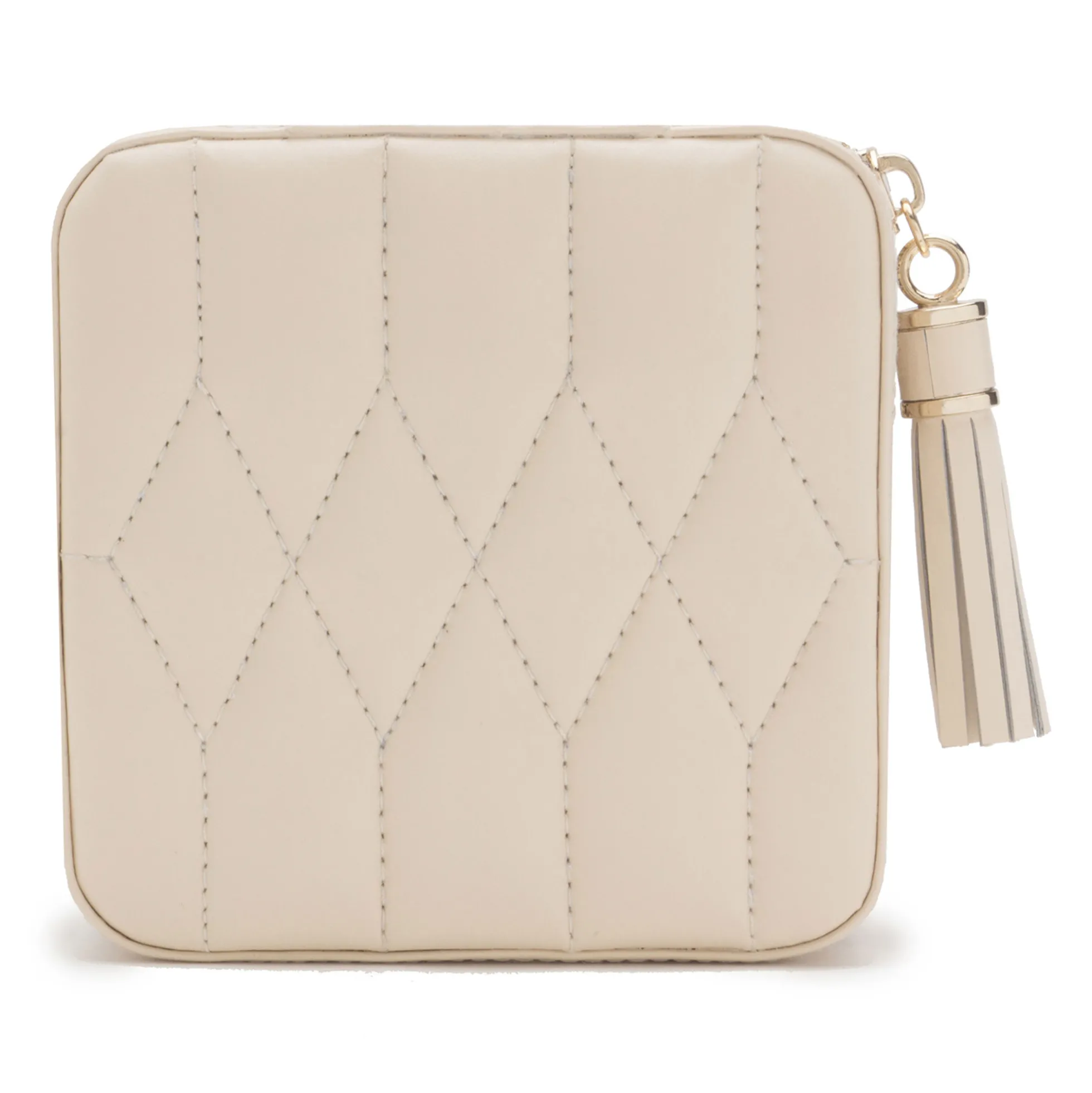 WOLF Caroline Beige Leather Zip Travel Case