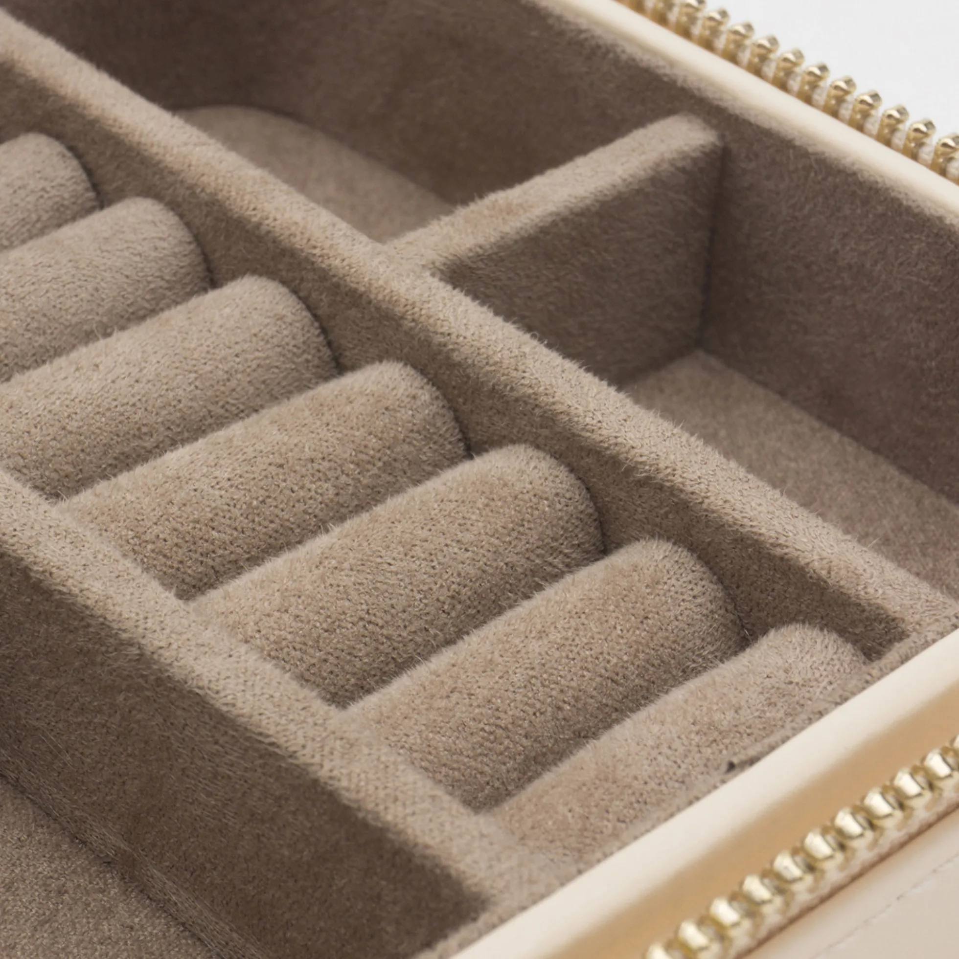 WOLF Caroline Beige Leather Zip Travel Case